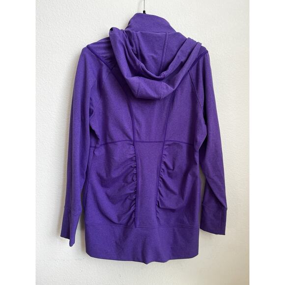 Athleta Rishi Hooded Jacket Womens M Purple Long Sleeve Full Zip Ruched Pockets - Picture 6 of 9